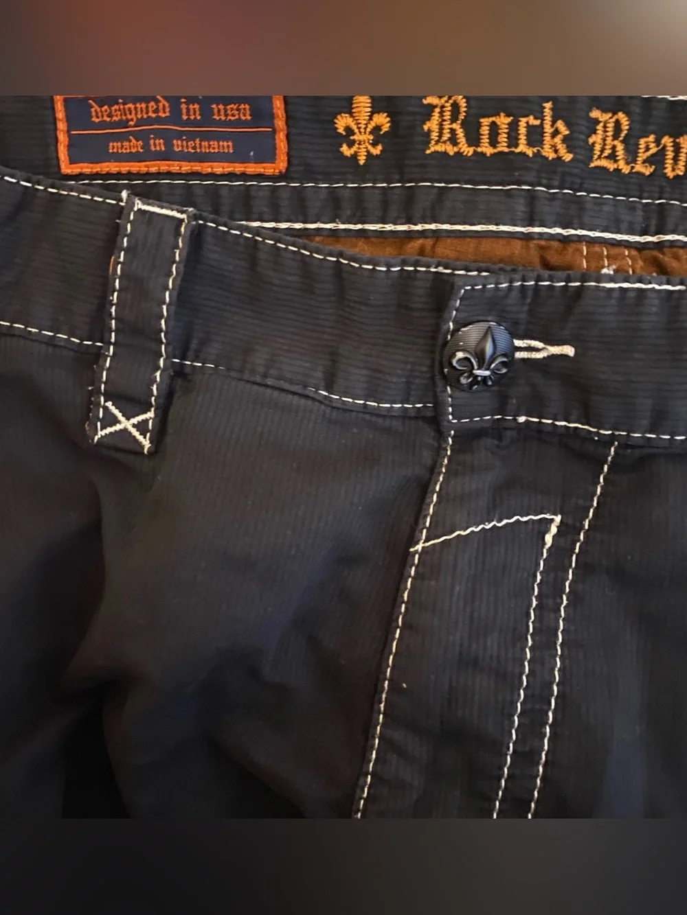 Rock Revival Black Jeans with White Stitching size 38/23 Jorts Baggy Cargo